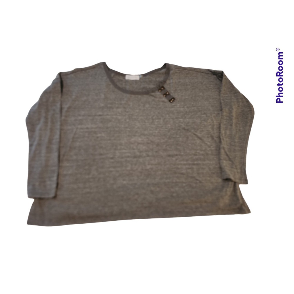 Long Sleeve Henley‎ Top Casual Button Gray T-Shirt